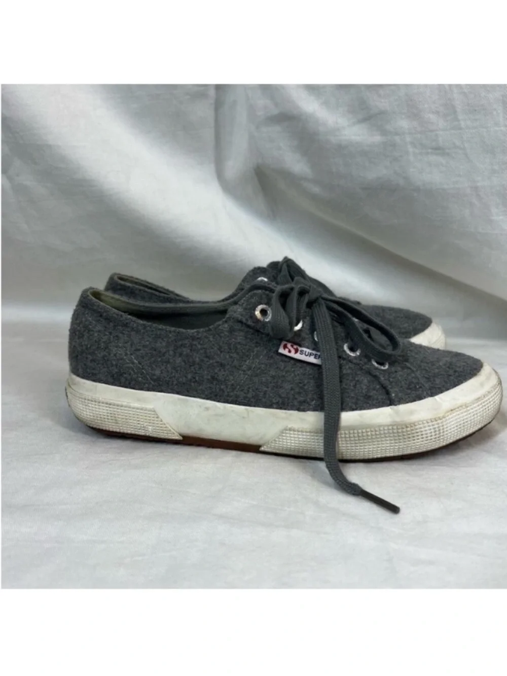 Superga wool felt flannel grey lace up sneakers tennis shoes